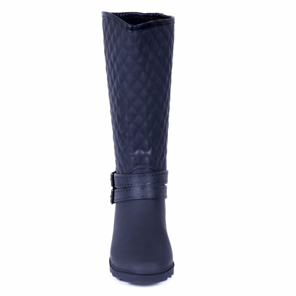 Women Tall Matte Rain Boots, RB-1904, Quilted Black - Picture 3 of 4